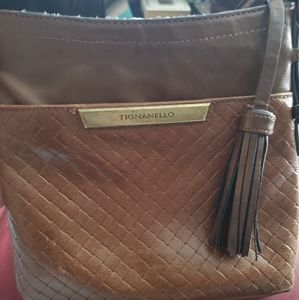 Tignanello weave brown leather crossbody
